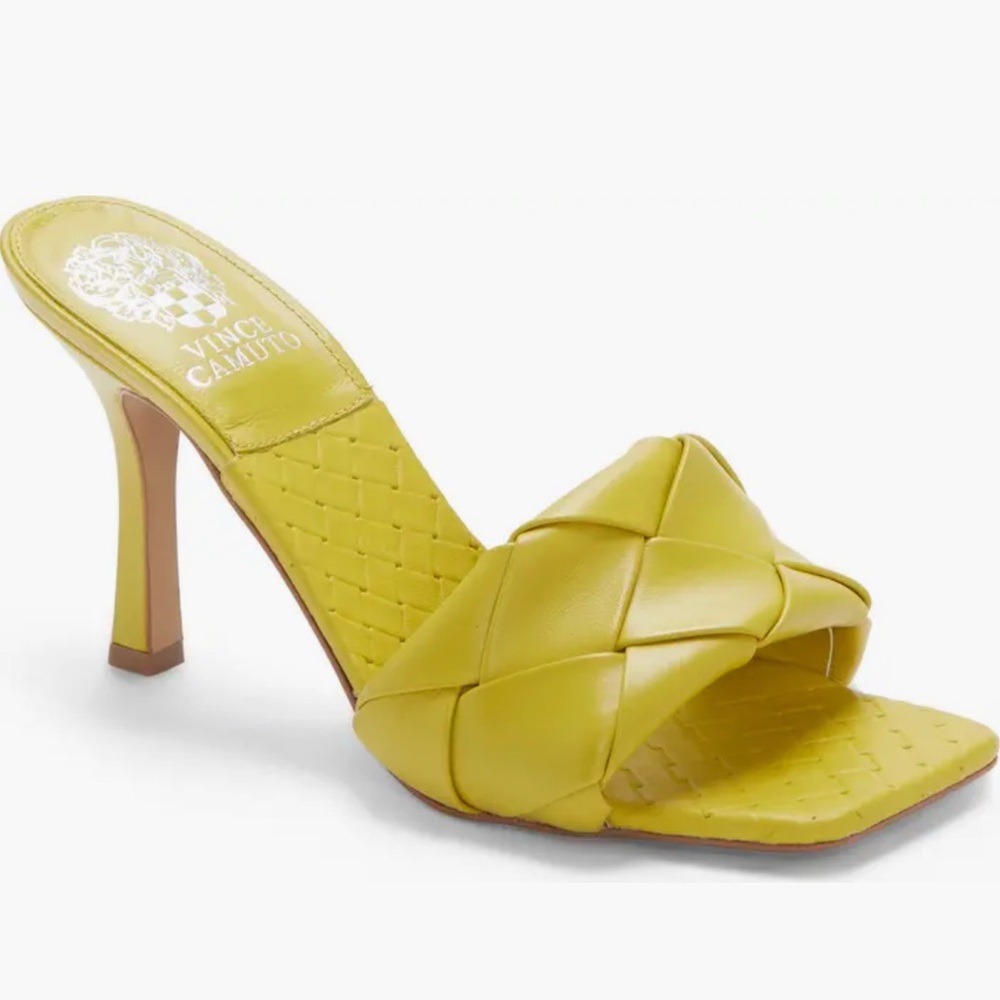 Vince Camuto Brelanie Braided Strap Sandal Mustard Woven Slide Sandals Size 8.5
